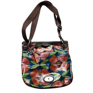 Fossil Key-Per Floral Colorful Coated Canvas Crossbody Bag With Key